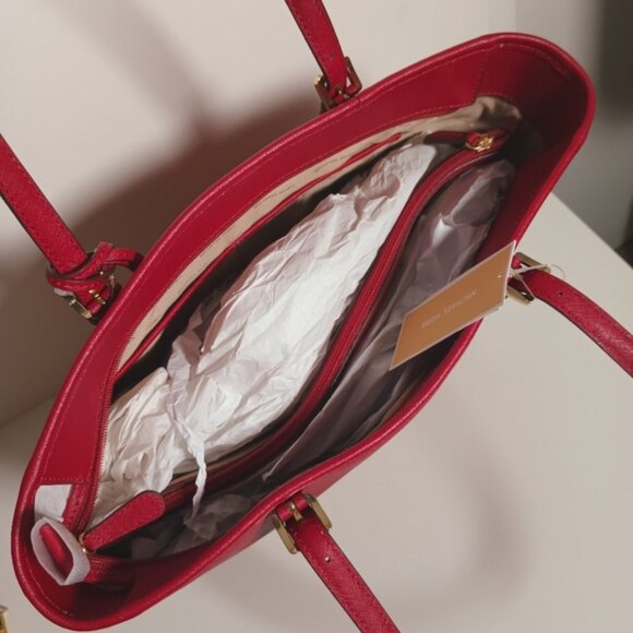 Michael Kors Jet Set Item Large Top Zip Pocket Tote Cherry Red - Picture 5 of 7